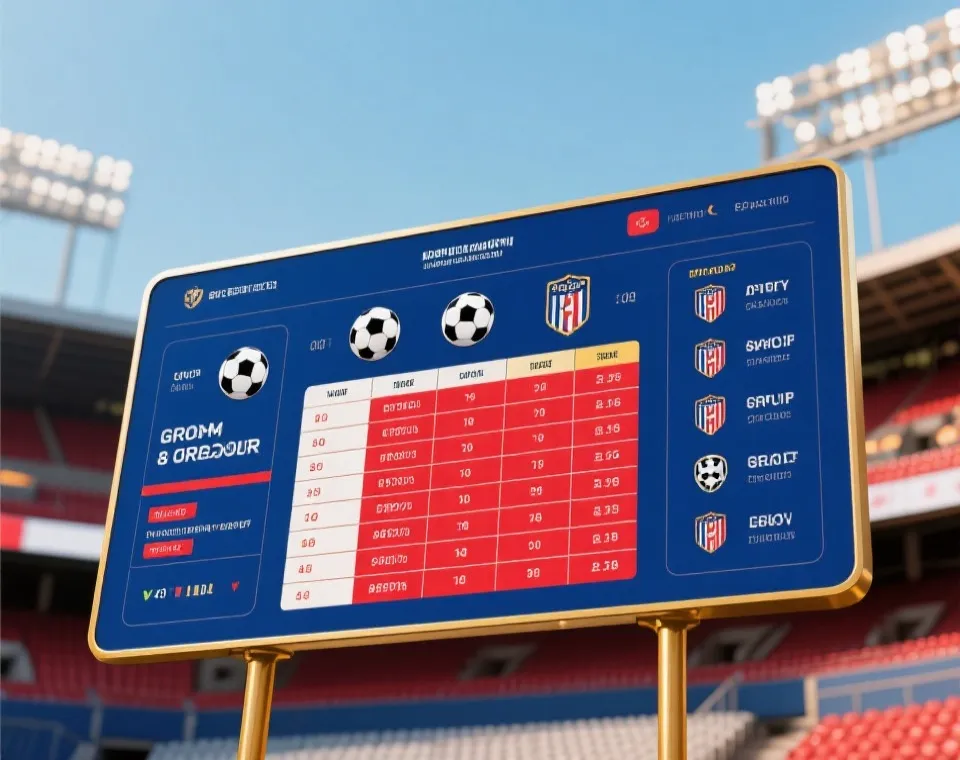 世界杯小组积分榜数据展示示意图